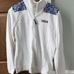 Vineyard Vines White Pullover with Blue and Red Details
